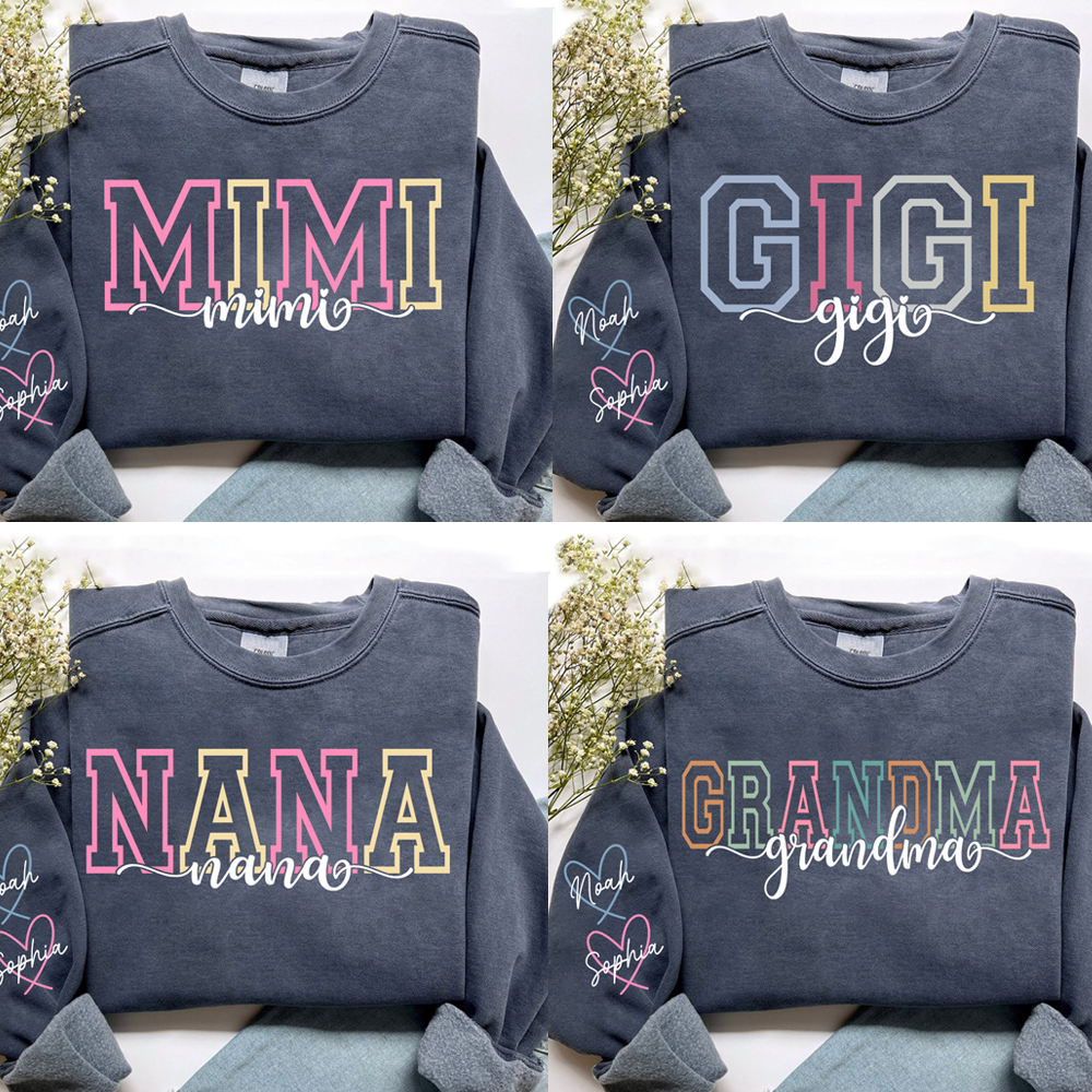 Personalized Grandma Name Sweatshirt, Warm Gift for Grandma And Grandchild
