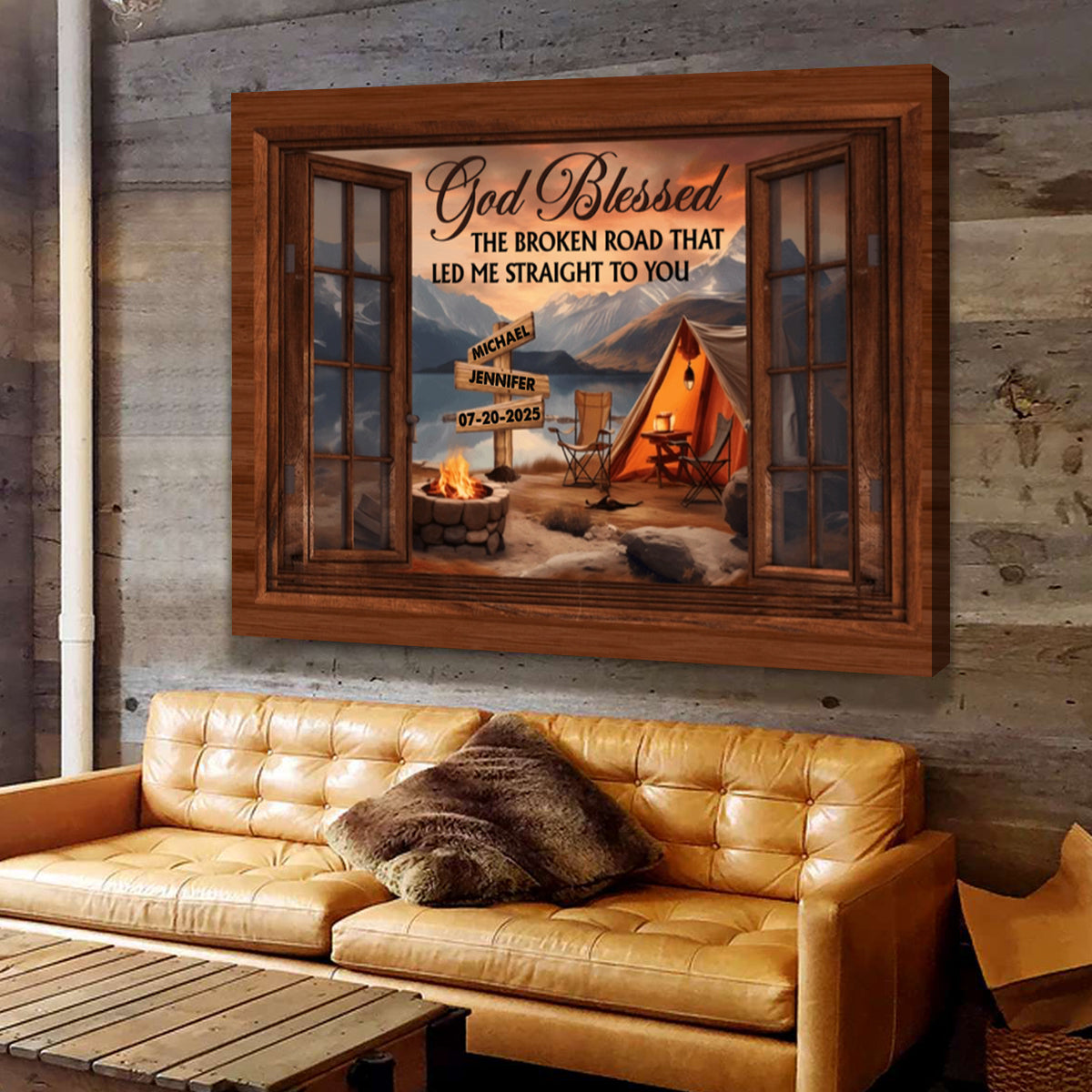 Personalized Camping Couple Gift God Blessed The Broken Road Canvas Poster