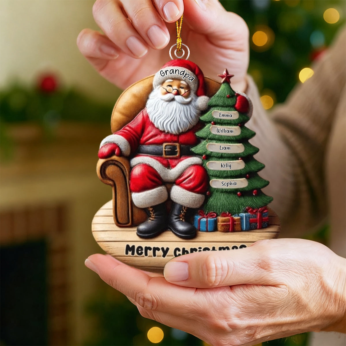 Custom Name Santa and Kids - Personalized Christmas Ornament Gift for Family