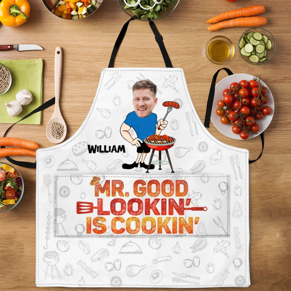 Custom Photo Mr. Good Lookin' Is Cookin' - Personalized Apron