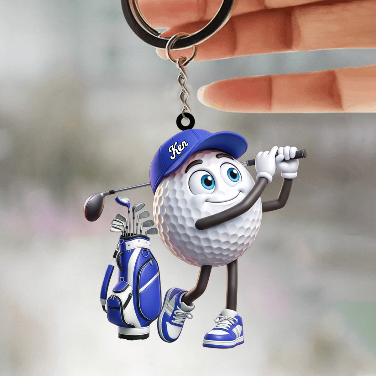 Golf Swing Motion Personalized Cute Golf Ball Mascot Keychain Gift For Golf Lovers