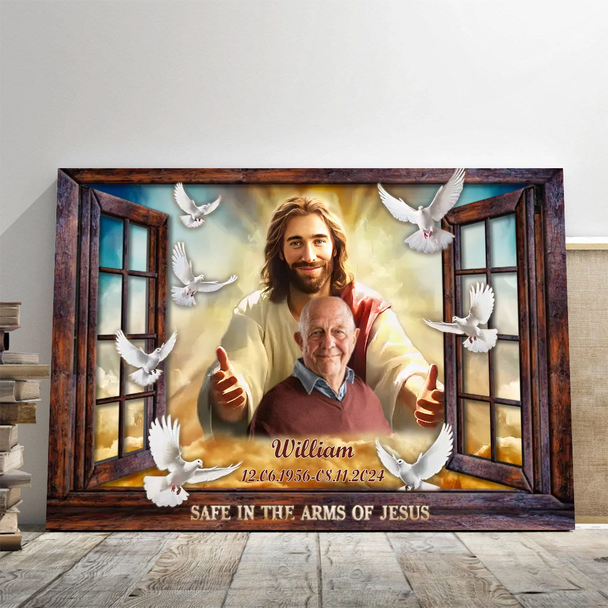 Personalized Canvas-Window Frame Safe In The Arms Of Jesus Dem Canvas,Memorial Gifts, Sympathy Gifts