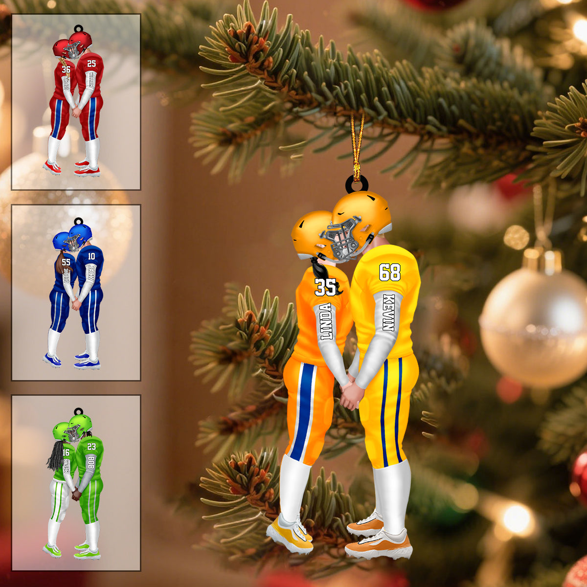 Personalized American Football Kissing Couple Ornament