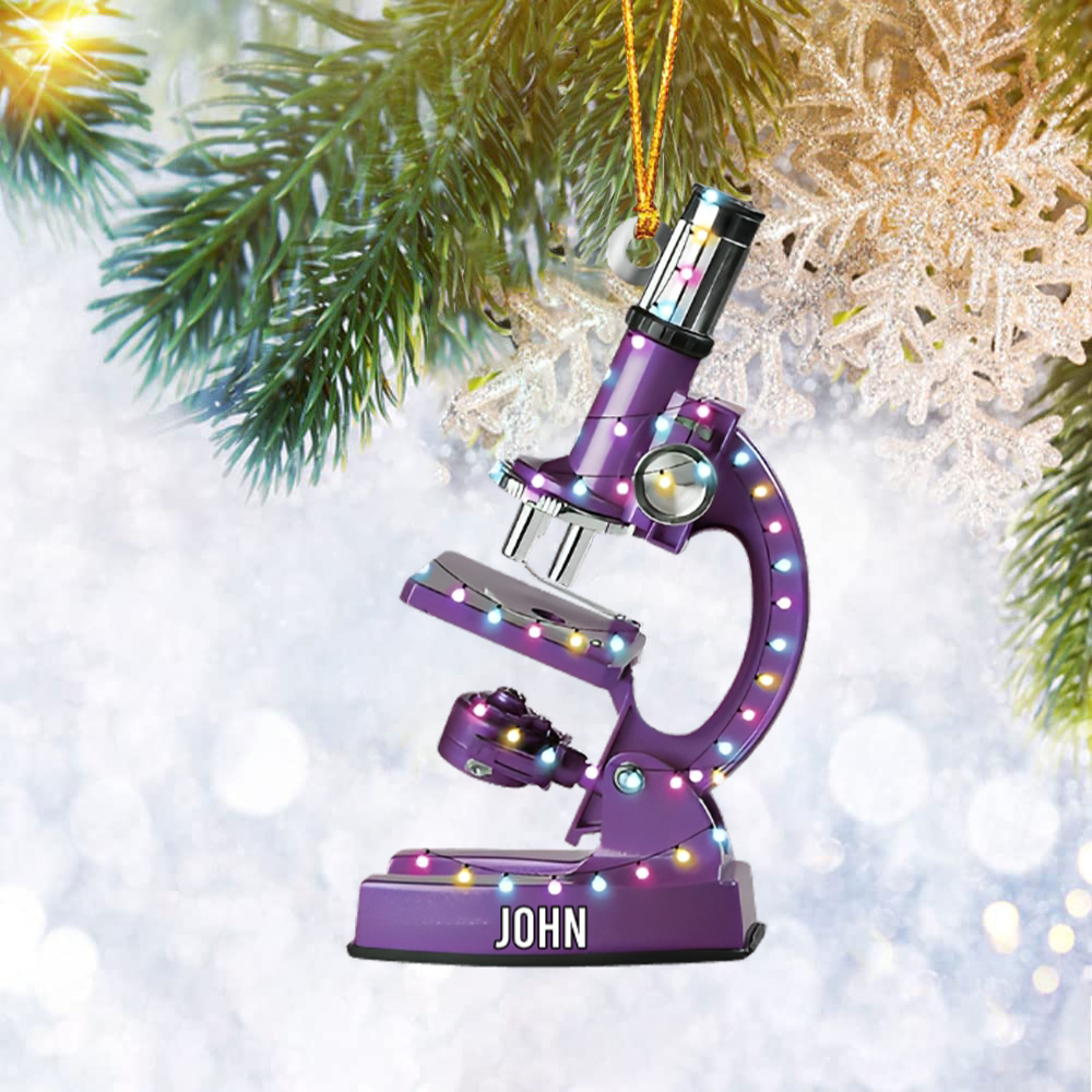 Personalized Microscope Christmas Ornament, Gift for Scientist