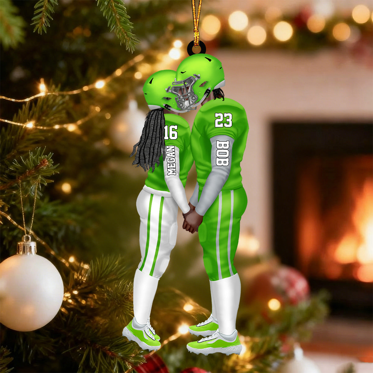 Personalized American Football Kissing Couple Ornament