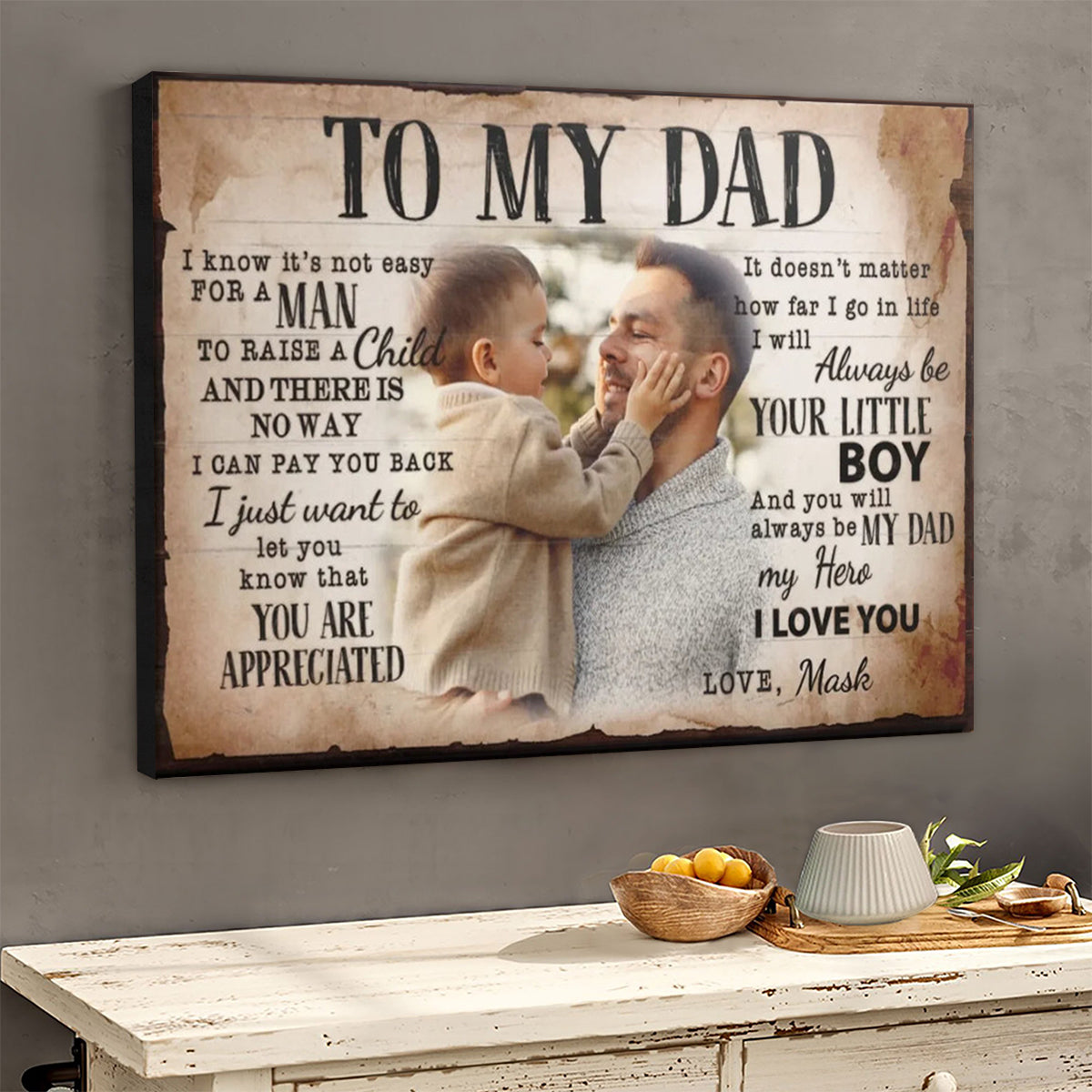 Personalized To My Dad Canvas Poster, Custom Photo And Name,Father's Day Gift For Dad