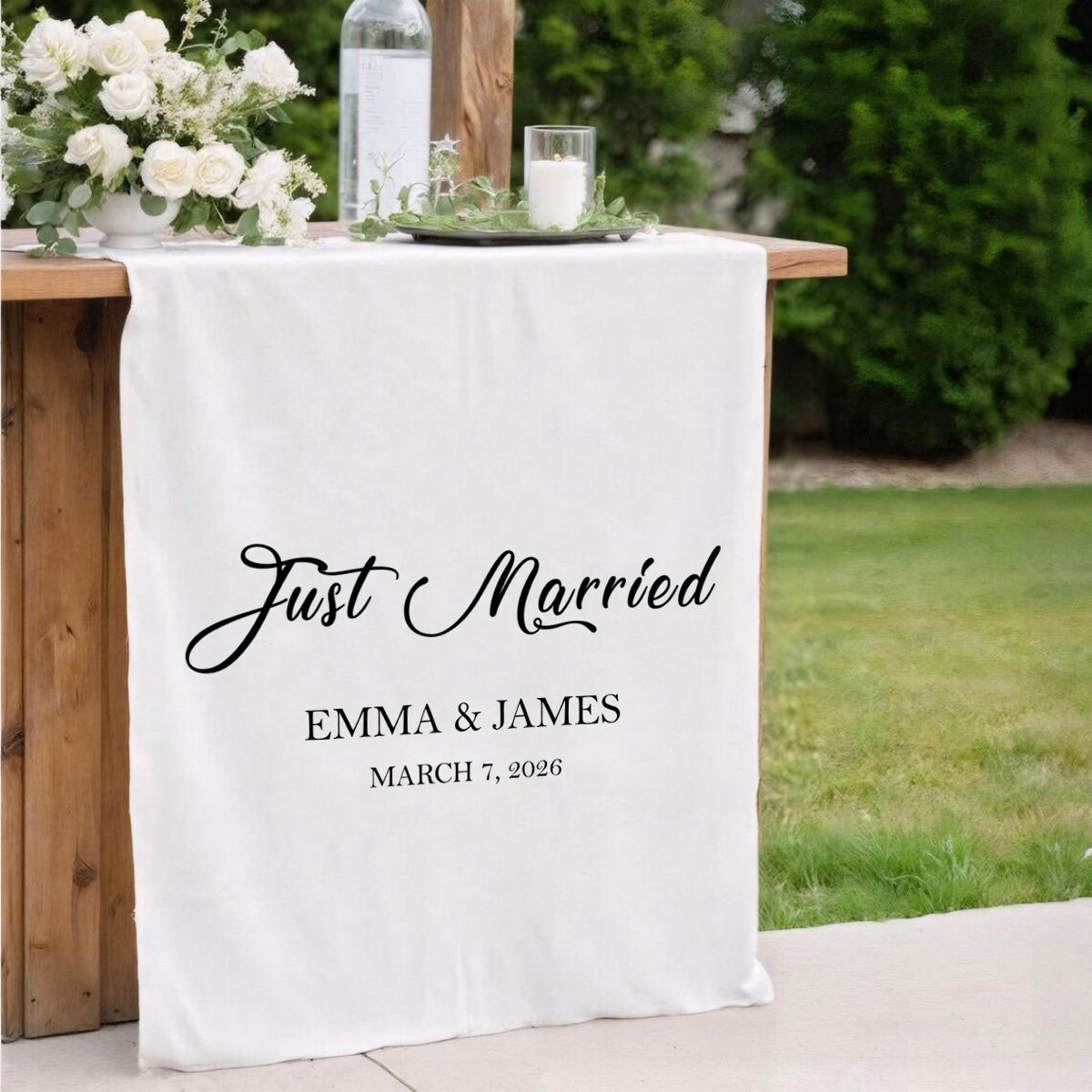 Just Married - Personalized Names Wedding Table Runner, Wedding Sign, Bridal Table Decoration