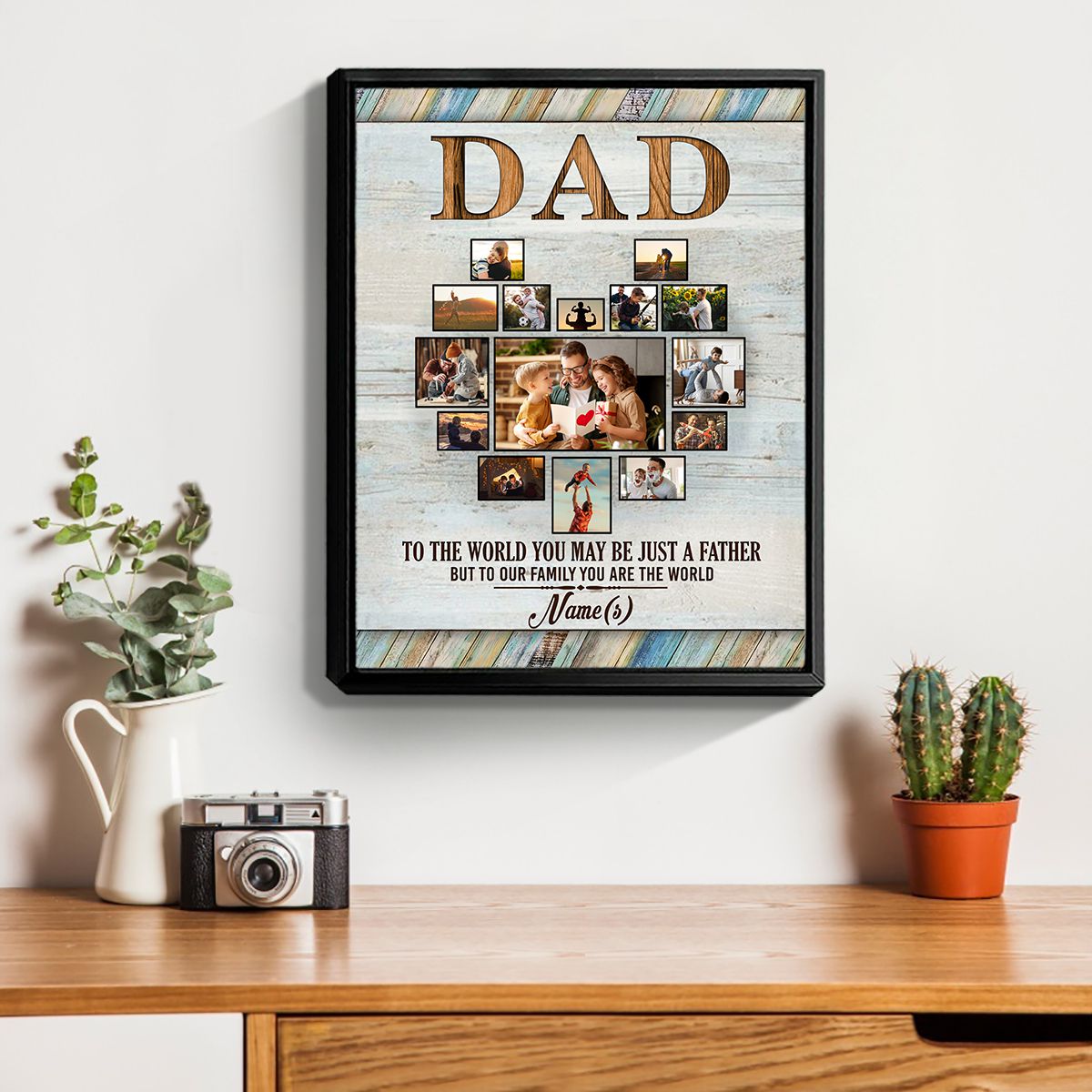 Custom Photo Collage Dad Grandpa Heart Shaped Canvas Poster Personalized Gift for Father’s Day
