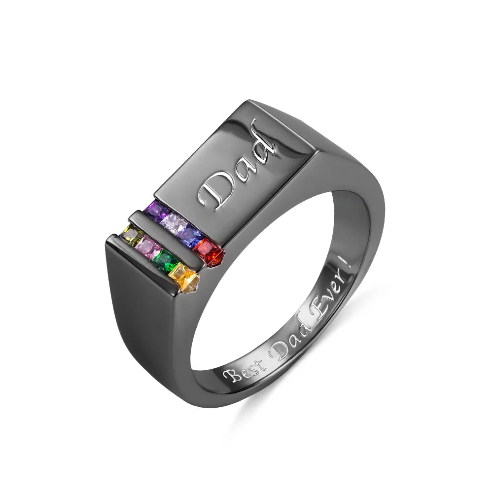 Personalized Birthstone Men's Ring, Family Ring Gift for Father