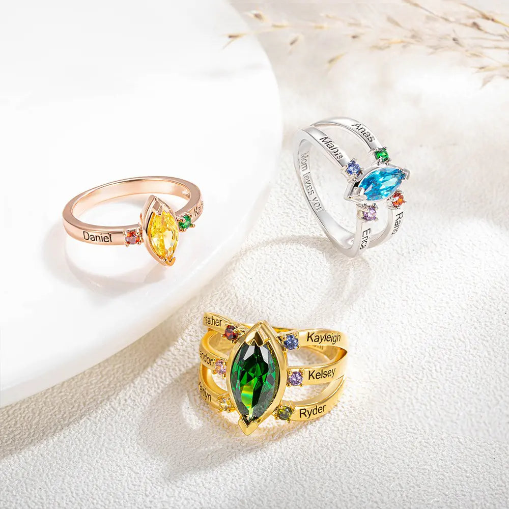Personalized 1-8 Names & Birthstones Mother Grandmas Family Ring