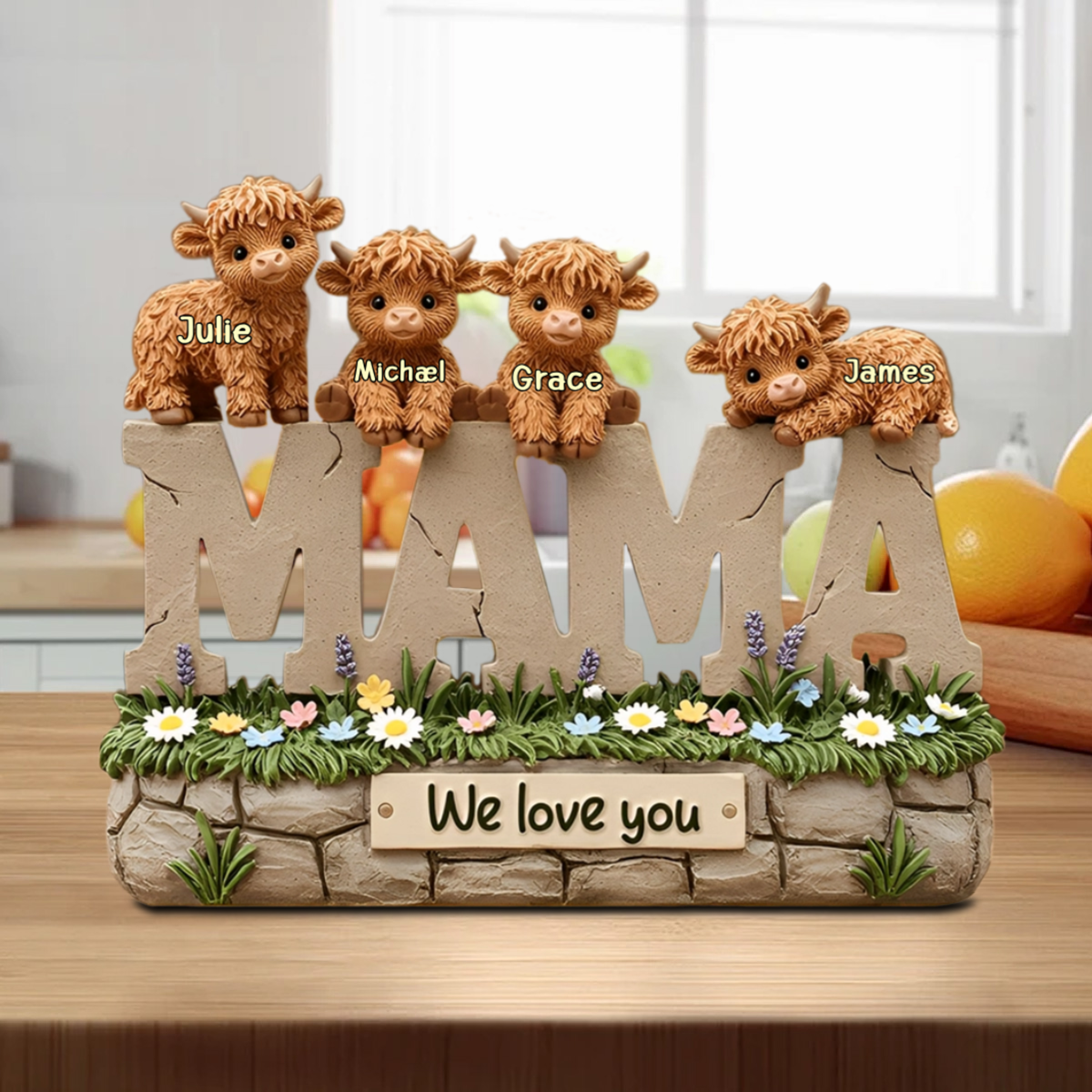 Cute Highland Cow Mama - Personalized Shaped Acrylic Plaque For Mother's Day Gift