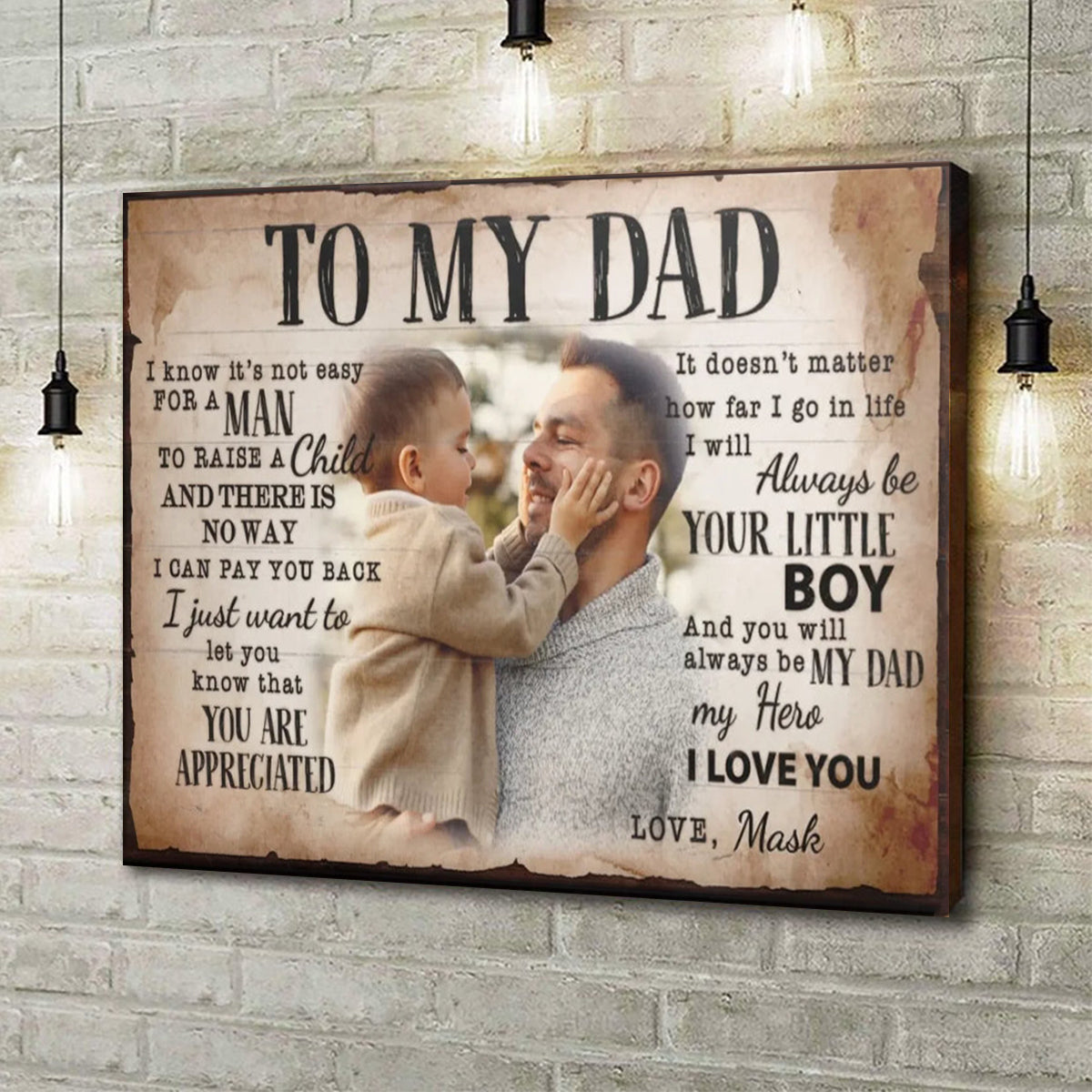 Personalized To My Dad Canvas Poster, Custom Photo And Name,Father's Day Gift For Dad