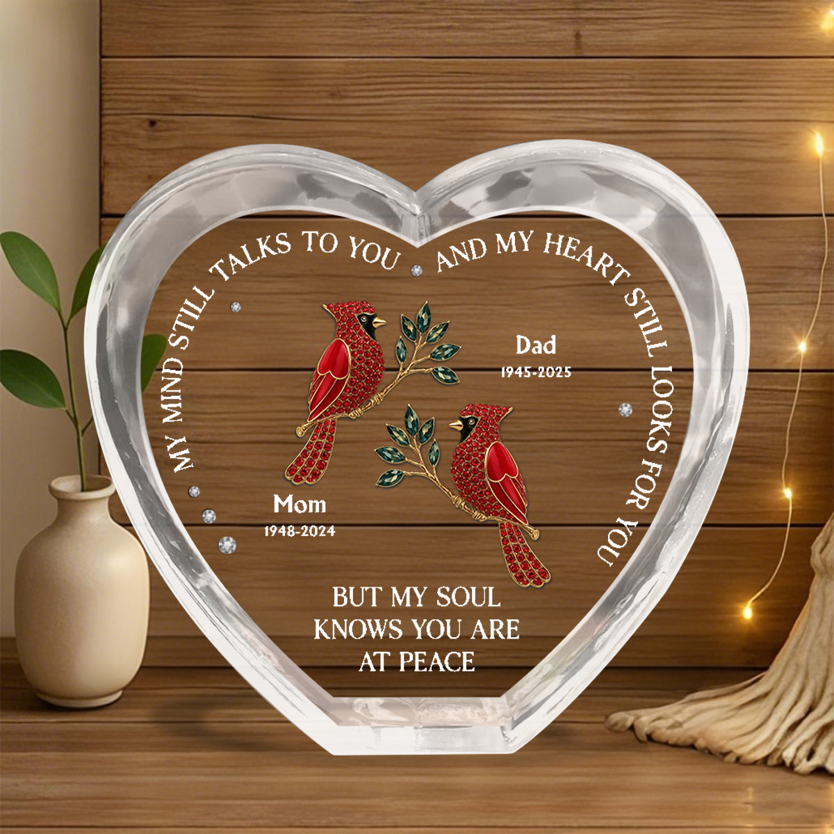My Mind Still Talks To You - Personalized Crystal Heart Plaque, Gift For Family