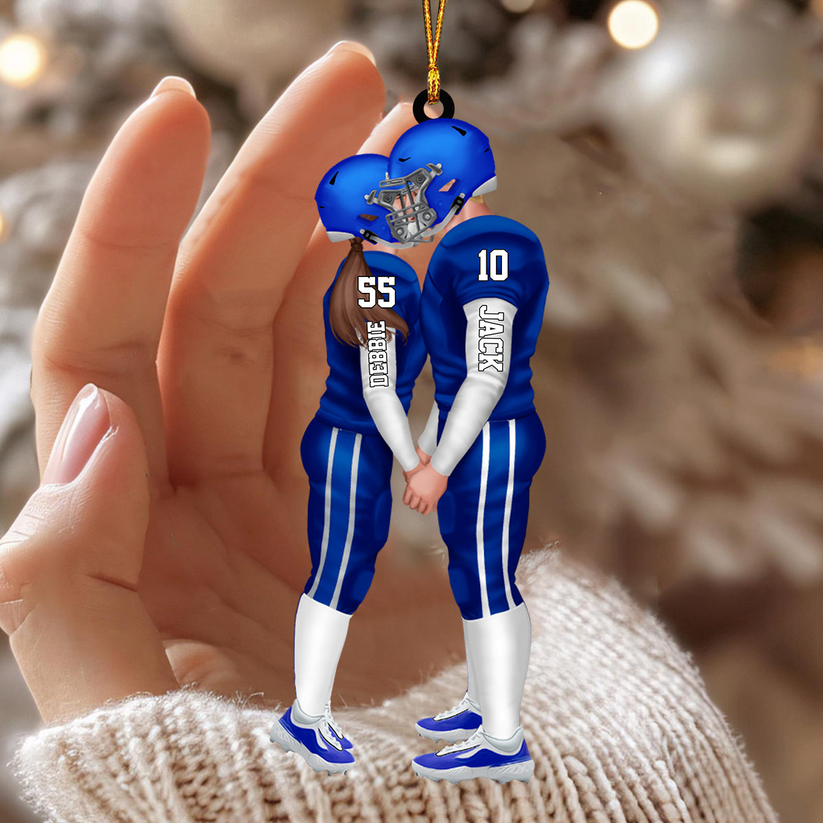 Personalized American Football Kissing Couple Ornament
