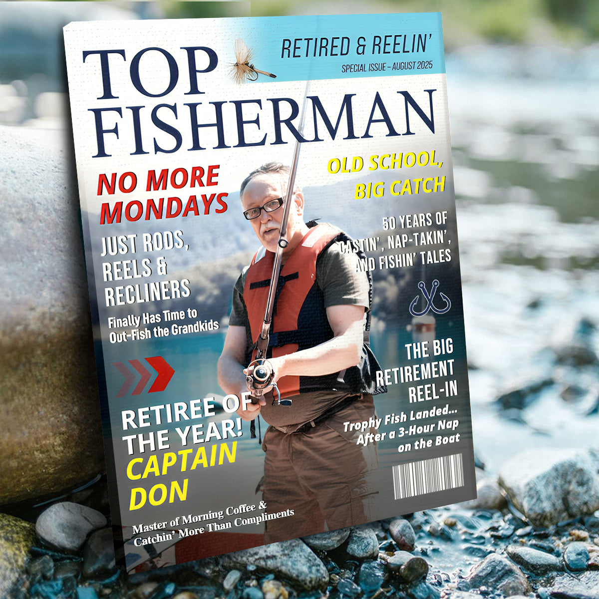 Custom Retirement Fishing Magazine Cover, Fishing Gifts for Retired Men, Fishing Dad Gift, Grandpa Gift, Personalized Fisherman Gift