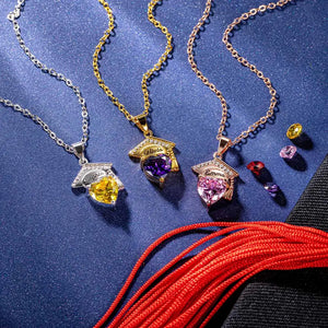 Engraved Name Personalized Bachelor Hat Heart Shaped Birthstone Graduation Necklace