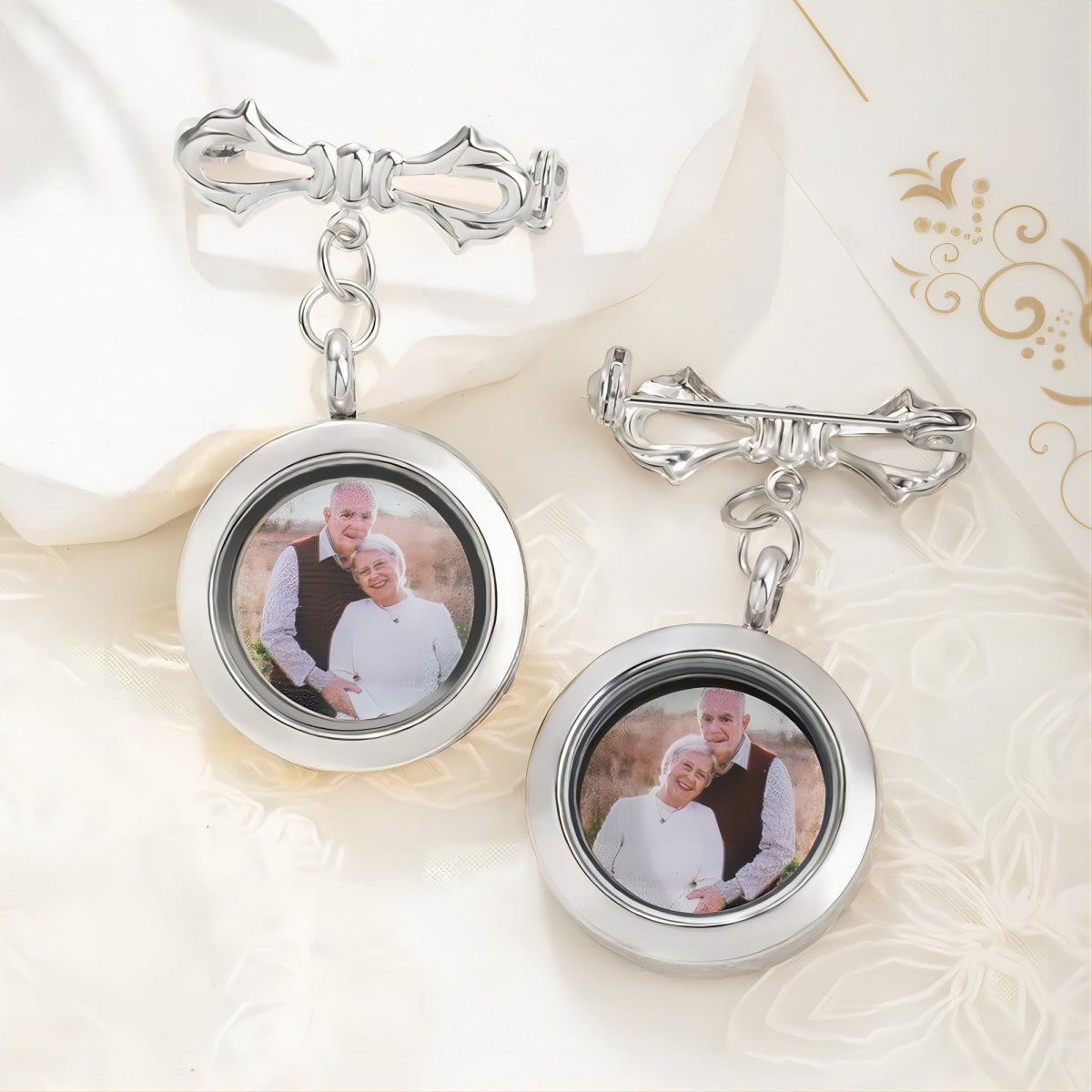 Personalized Photo Wedding Lapel Pin, Bridal Bouquet Charm Pendant