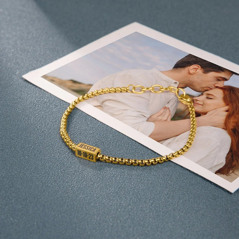 Custom Dad Bracelet With Kids Name, Family Name Bracelet