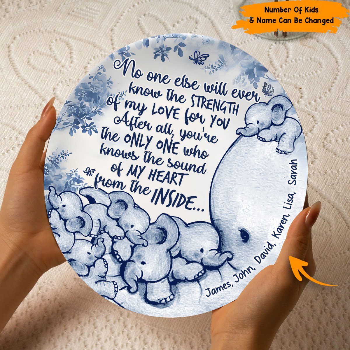 No One Else Will Ever Know - Personalized Mother Elephant Ceramic Round Plate