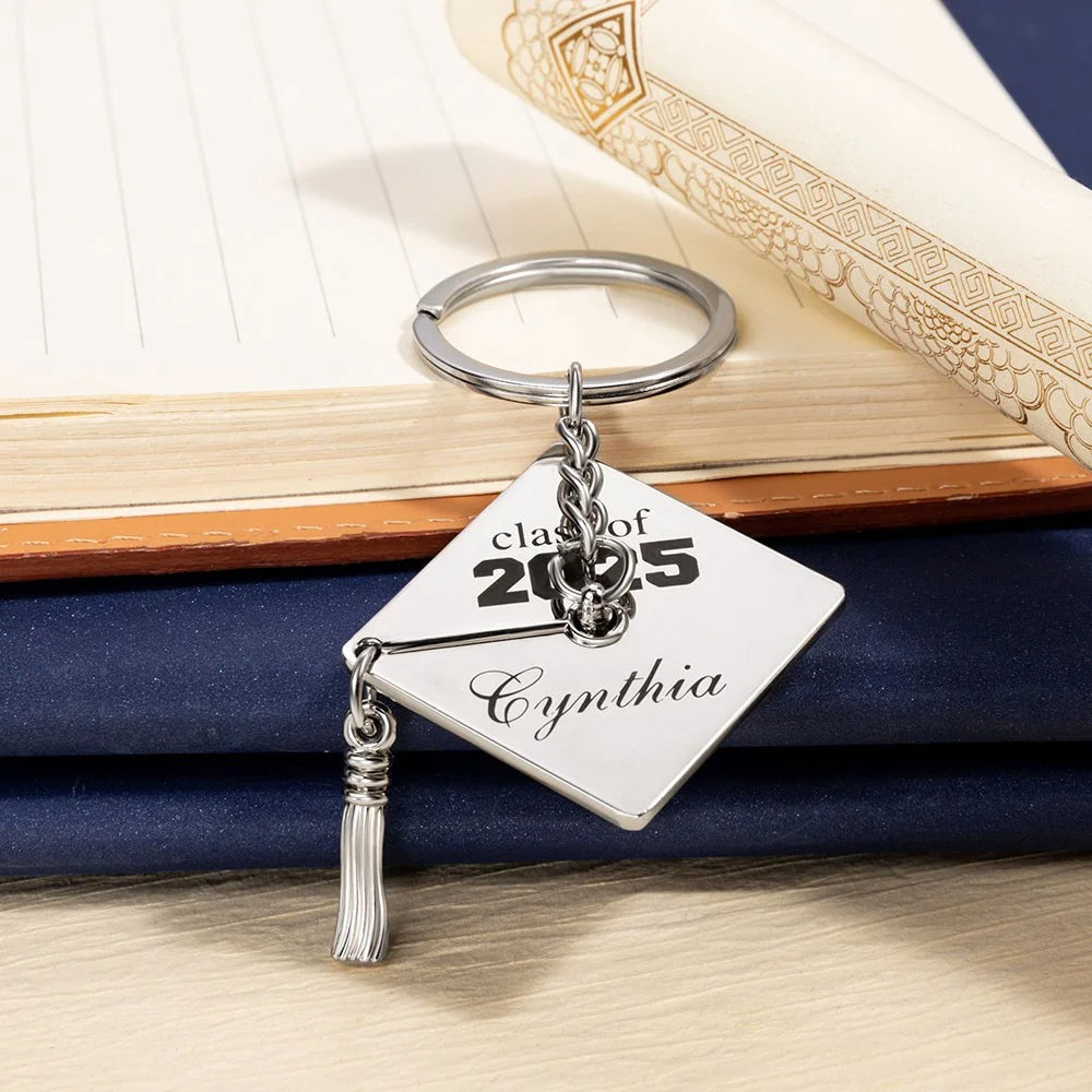 Class of 2025 Personalized Name Bachelor Cap Keychain, Bag Accessory