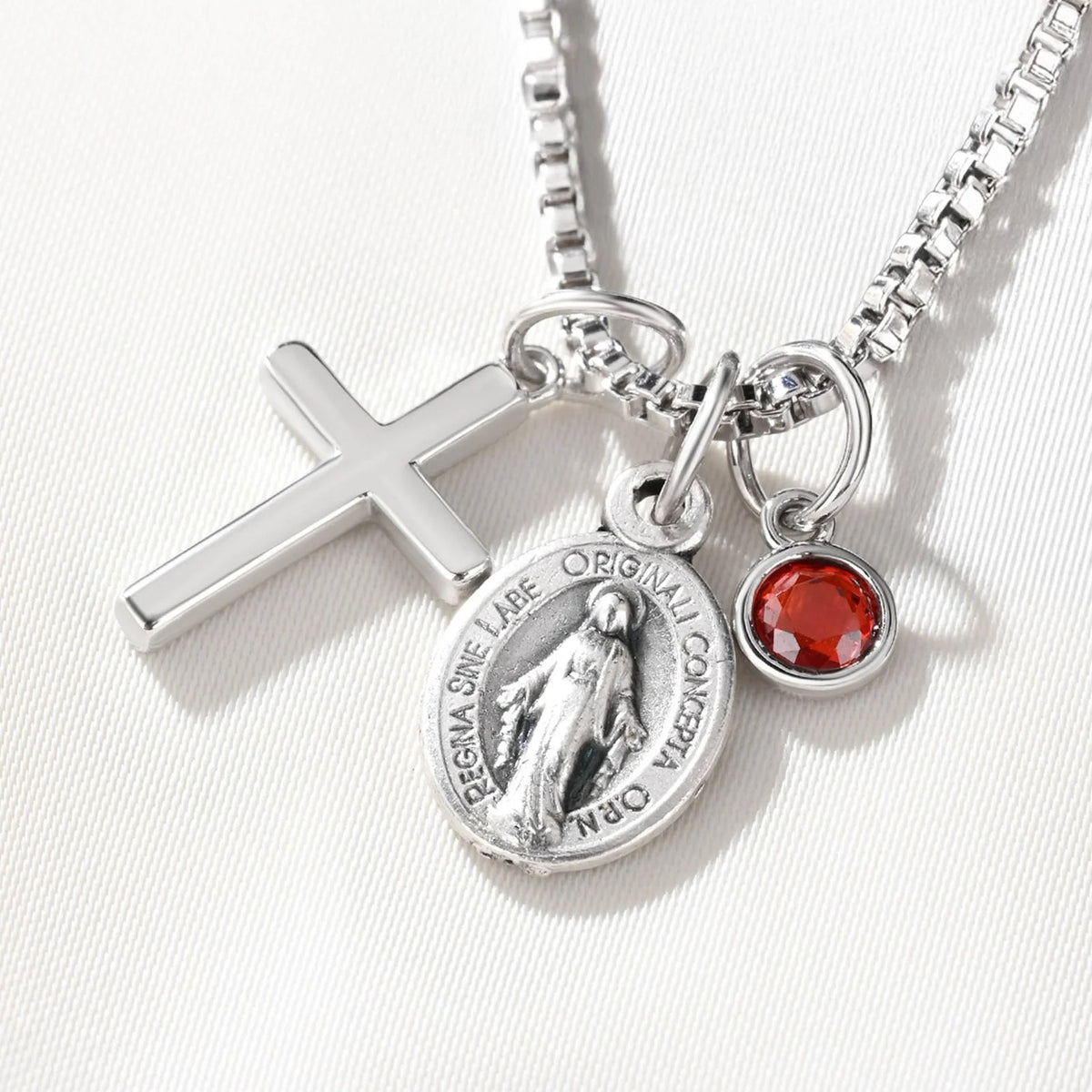 Personalized Cross Necklace with Birthstone, Dainty Religious Jewelry