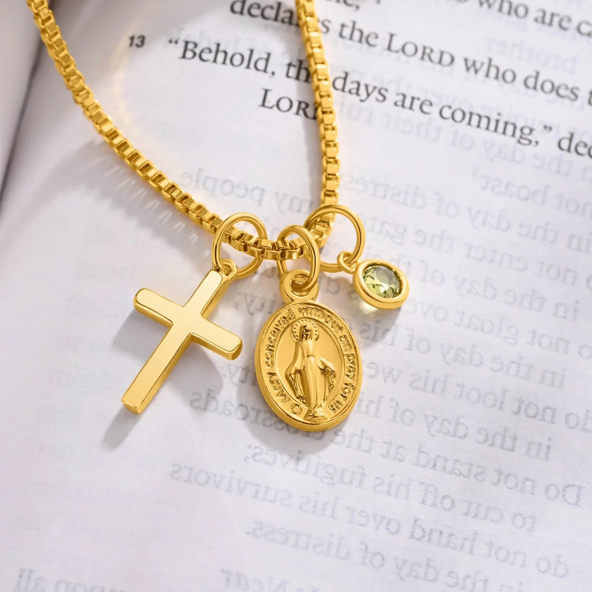 Personalized Cross Necklace with Birthstone, Dainty Religious Jewelry