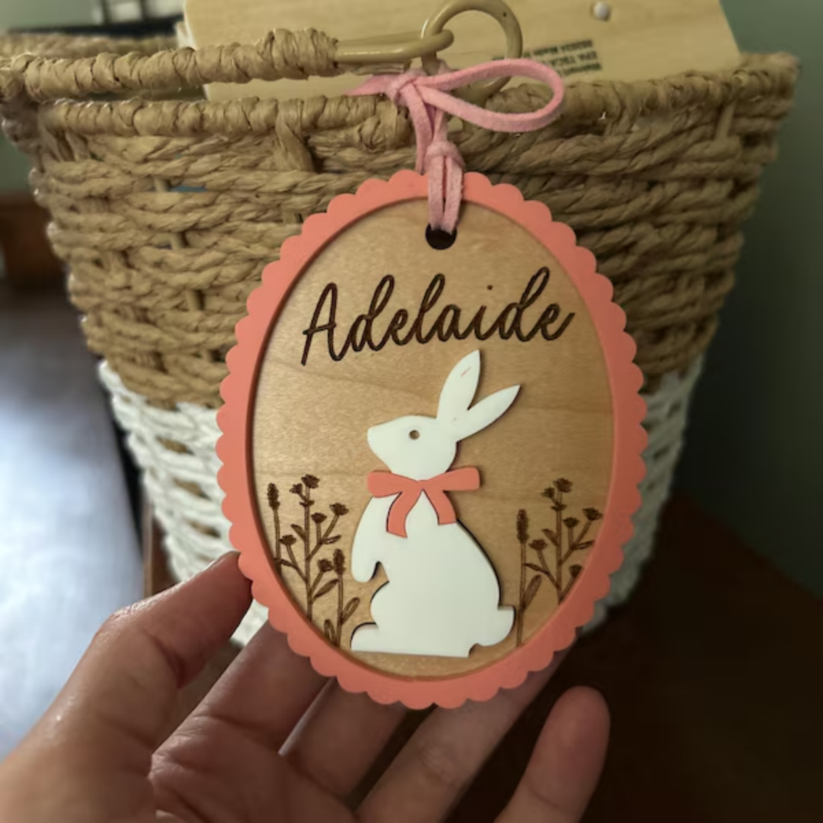 Personalized Easter Basket Tag - Bunny Name Tag - Easter Rabbit Monogram Decor