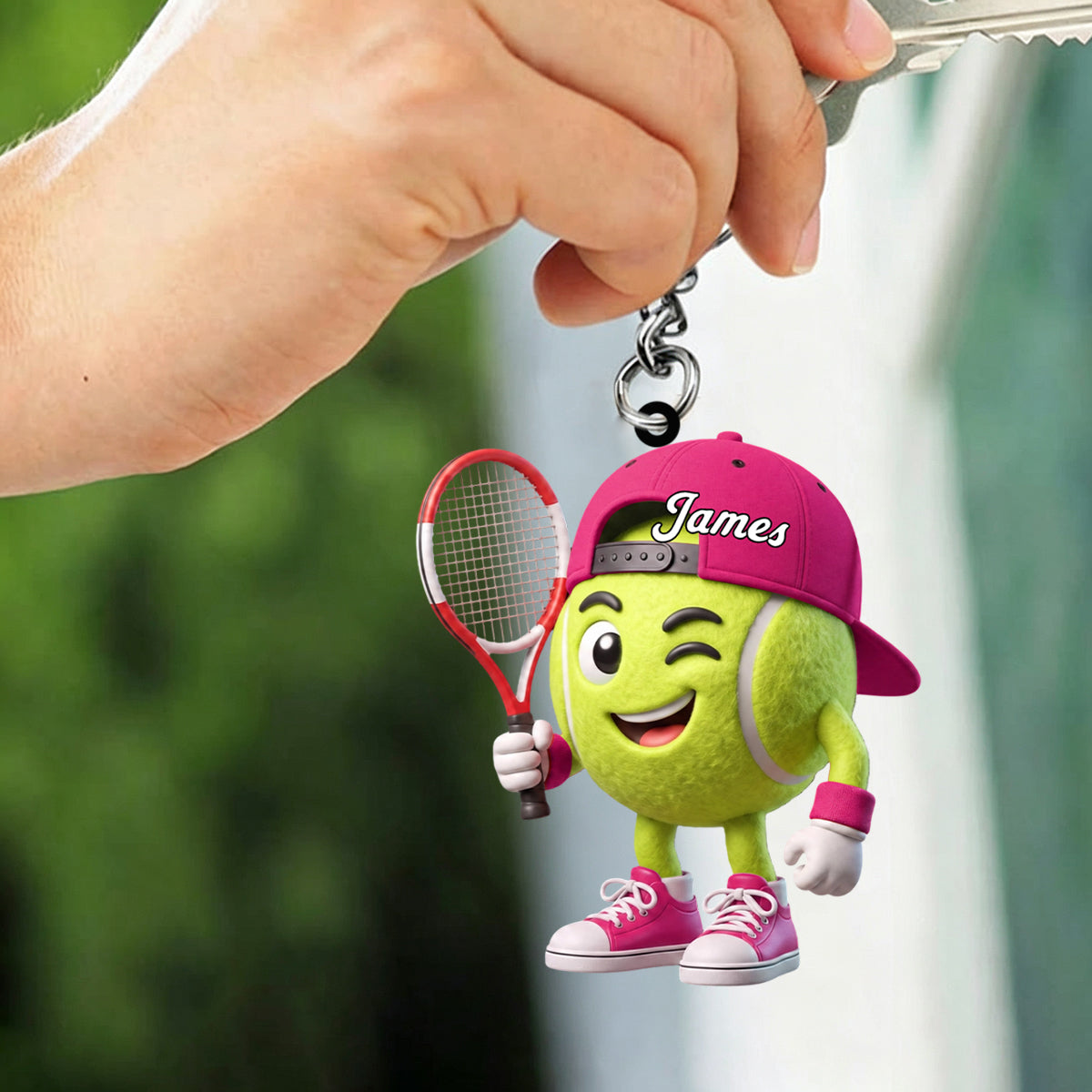 Flirty Wink Personalized Cute Tennis Ball Mascot Keychain Gift For Tennis Lovers