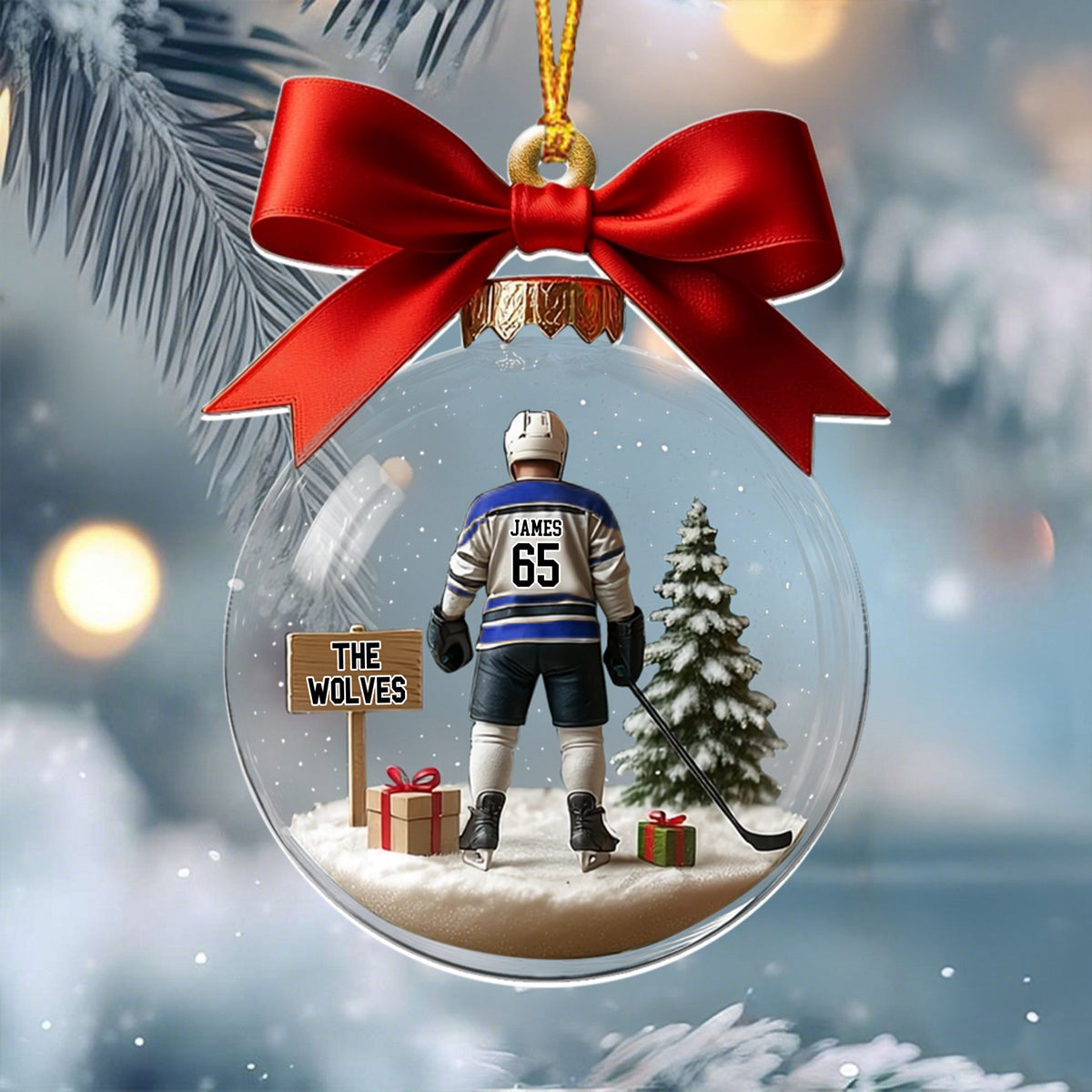 Hockey Team Christmas Ornament, Personalized Transparent Ornament