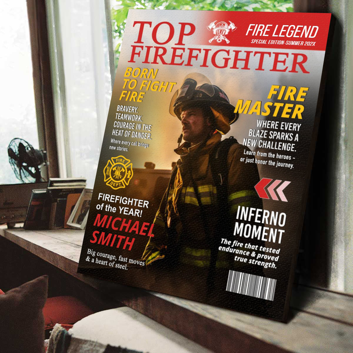 Personalized Firefighter Magazine Cover, Custom Firefighter Gift, Fireman Retirement Gift, Firefighter of the Year Award, Firefighter Appreciation Gift
