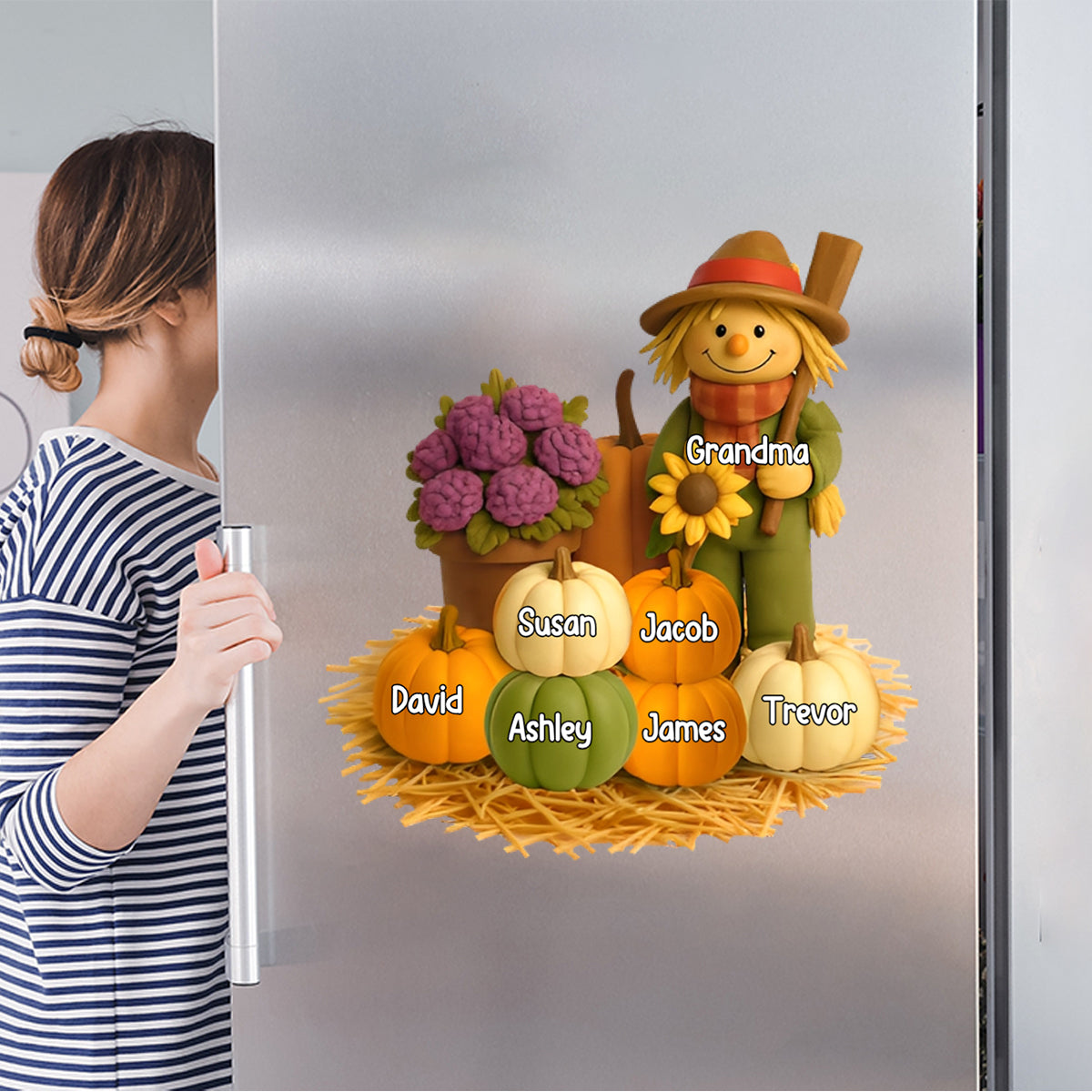 Fall Scarecrow Grandma with Pumpkins Grandkids Names Personalized Decal