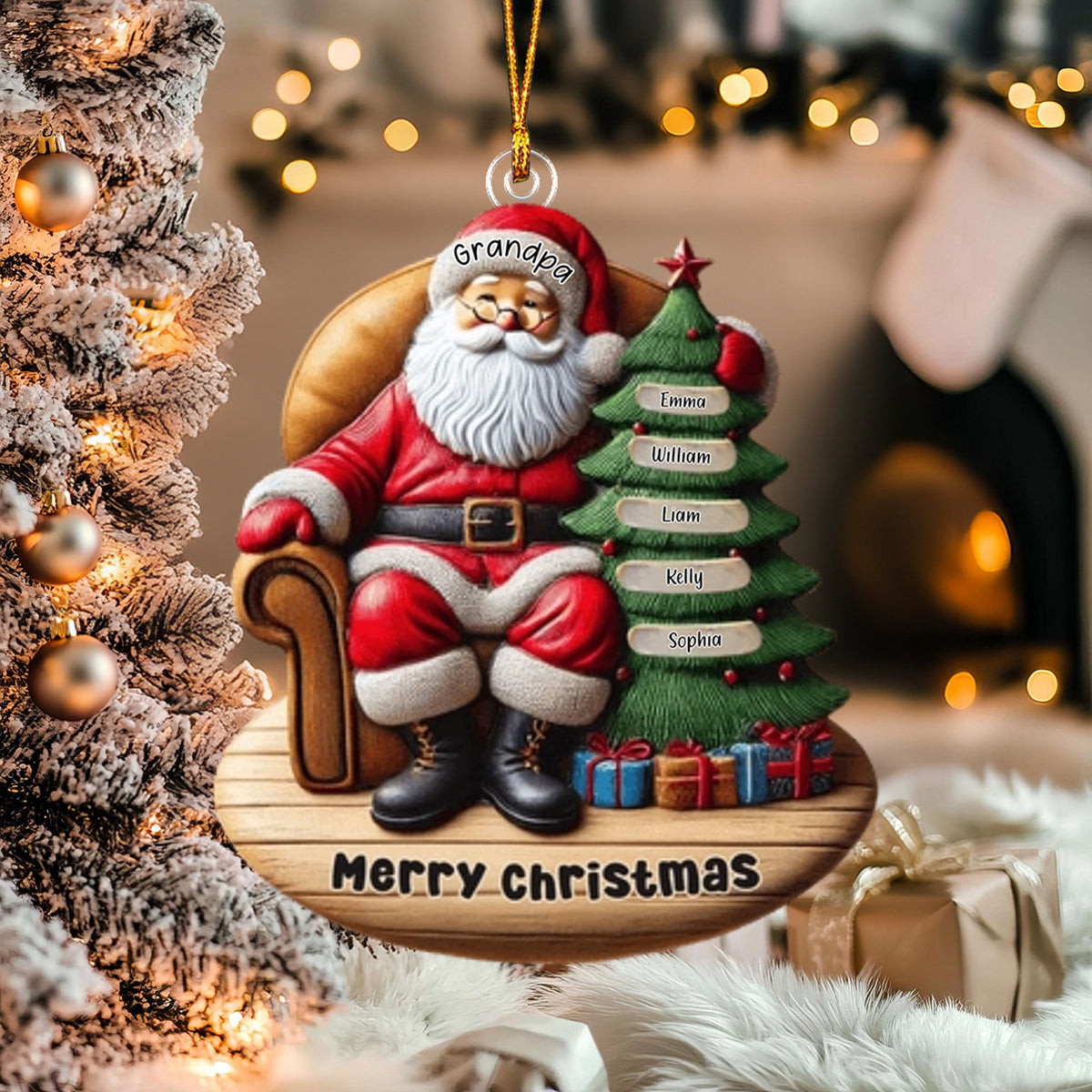 Custom Name Santa and Kids - Personalized Christmas Ornament Gift for Family