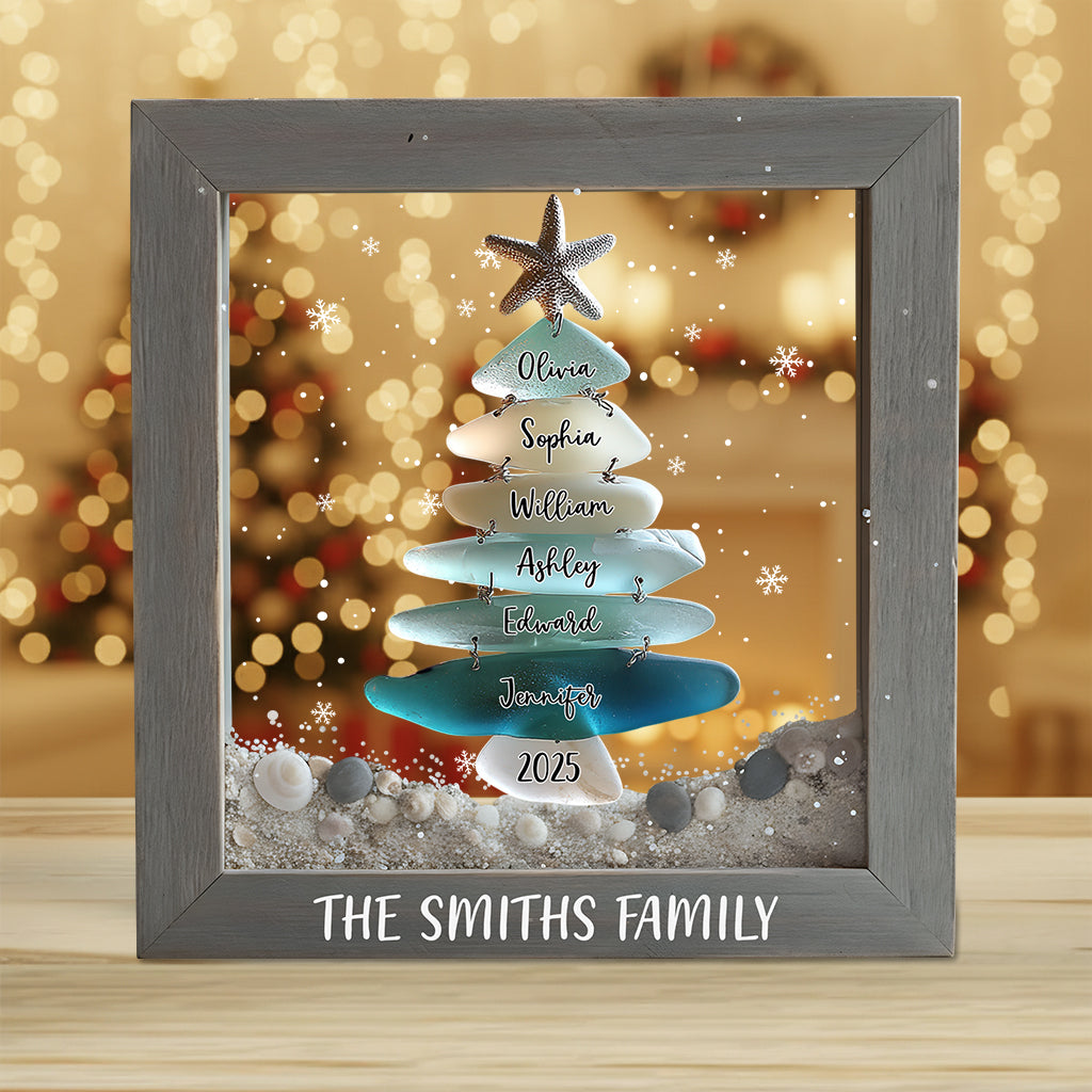 Family Sea Glass Christmas Tree Personalized Family Acrylic Plaque