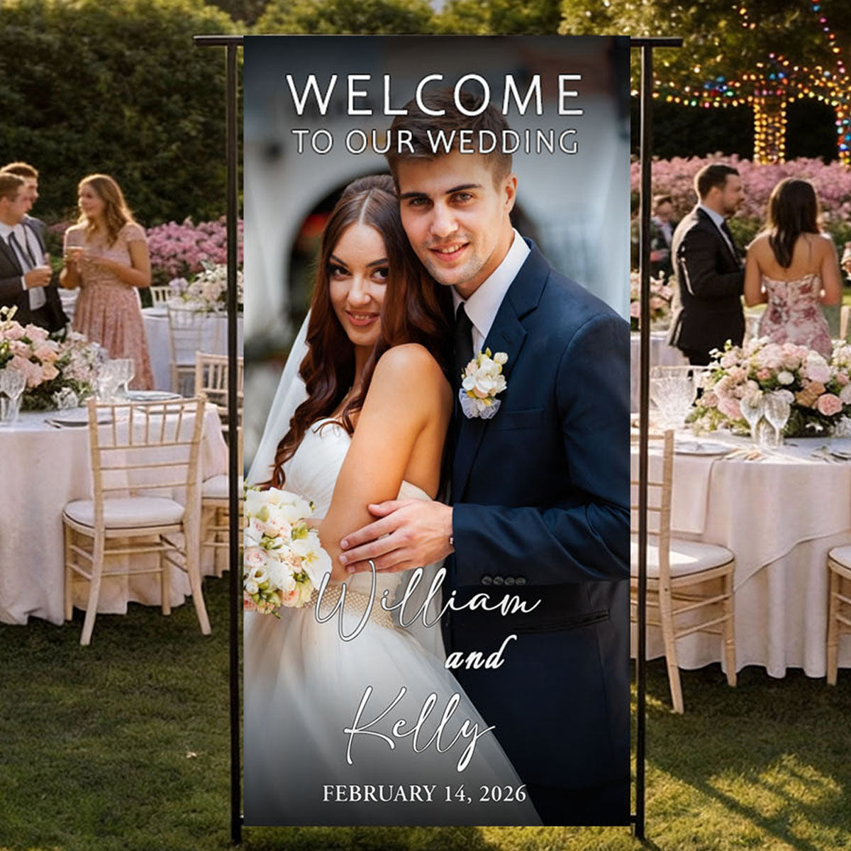 Custom Photo Fabric Wedding Welcome Sign • Modern Personalized Wedding Banner • Engagement Party Sign