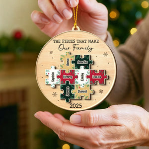Custom Double Layer Wooden Ornament - Personalized Christmas Birthday Gifts For Mom, Dad, Brother, Sister, Kids - All The Pieces Of Us