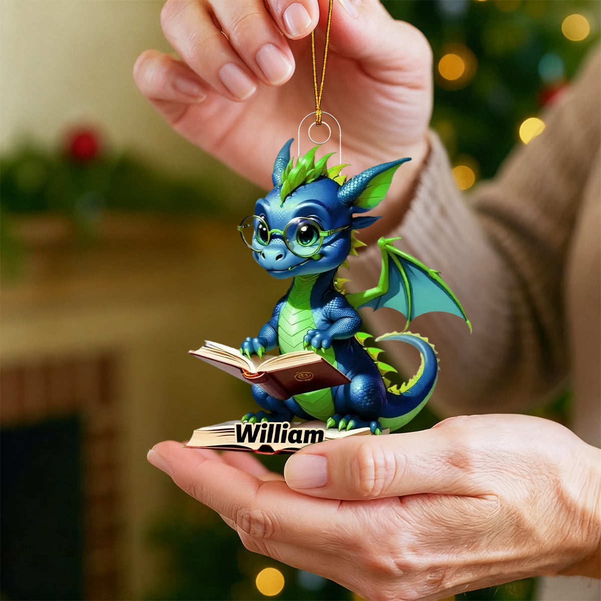 Dragon Reading Books Ornament - Personalized Christmas Gift for Book Lover