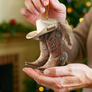 Cowboy Cowgirl Hat & Boots - Personalized Christmas Ornament