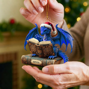 Dragon Reading Book Christmas Ornament, Personalized Ornament