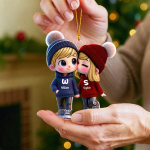 Cute Cartoon Couple Walking Personalized Car Ornament, Gift for him, her