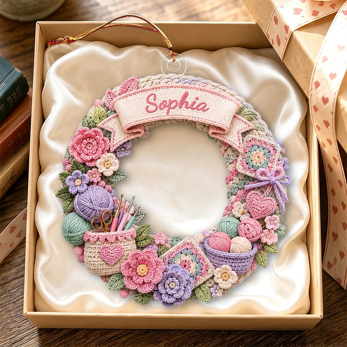 "Stitch Made With Love" – Personalized Acrylic Hanging Ornament | Gift For Crochet Lovers