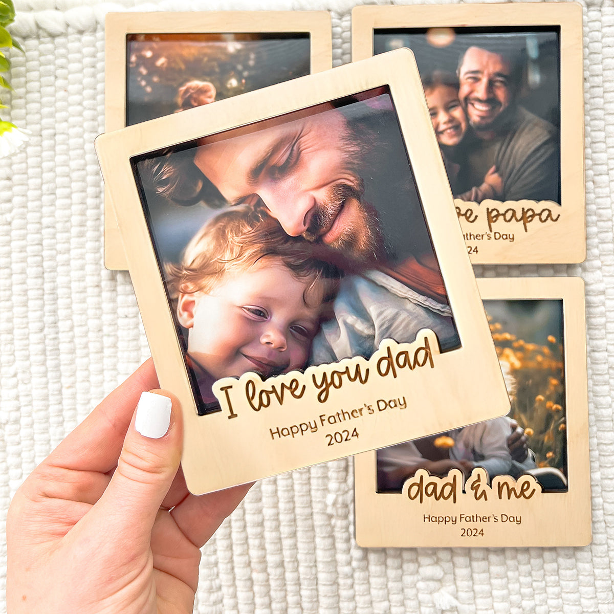 Best Dad Ever - Custom Text Wooden Photo Frame Fridge Magnet, Photo keepsake Fathers Day gift
