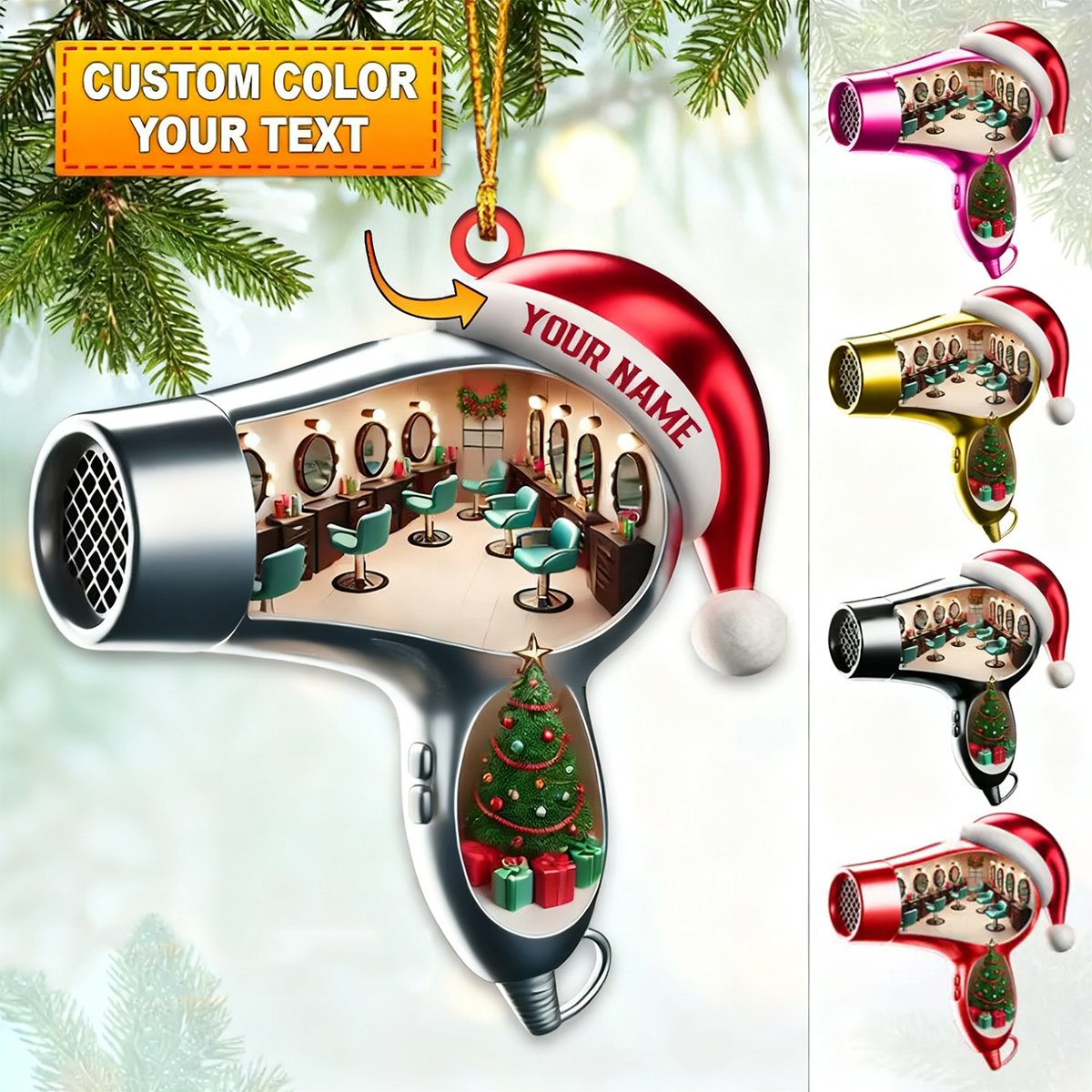 Personalized Custom Name Hairdresser Ornament, Hair Salon Christmas Decoration