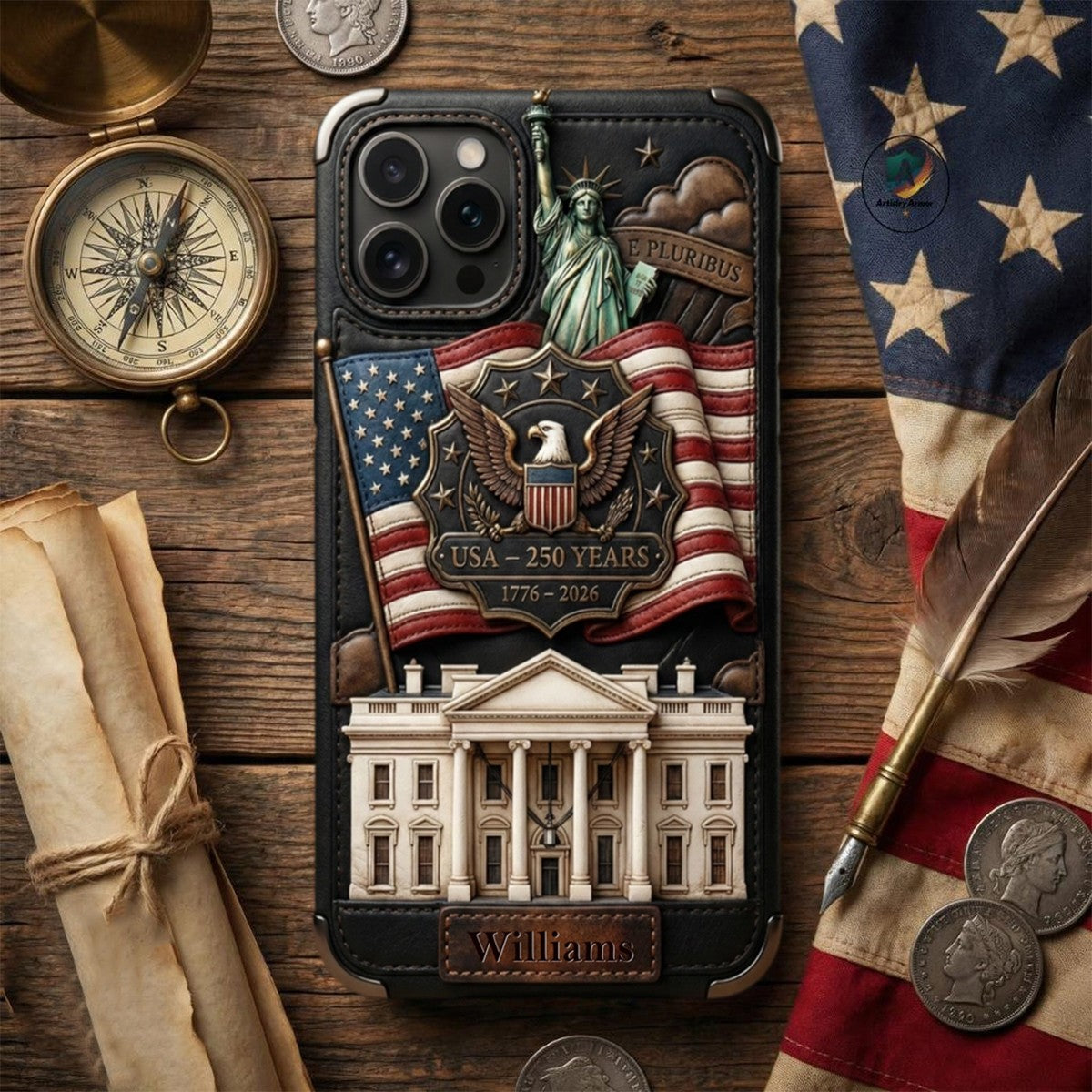 American 250th Anniversary - Personalized Leather Phone Case
