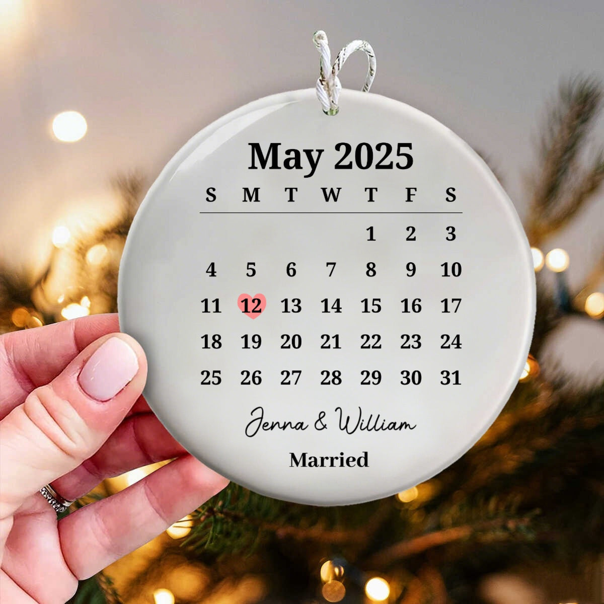 Personalized Married ceramic Ornament, Wedding Gift, Wedding Date ornament