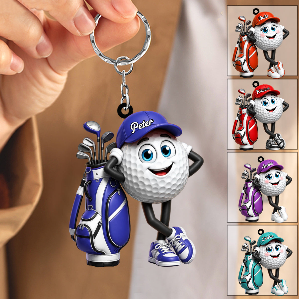 Cool Personalized Golf Ball Mascot Keychain Gift for Male & Female Golfer