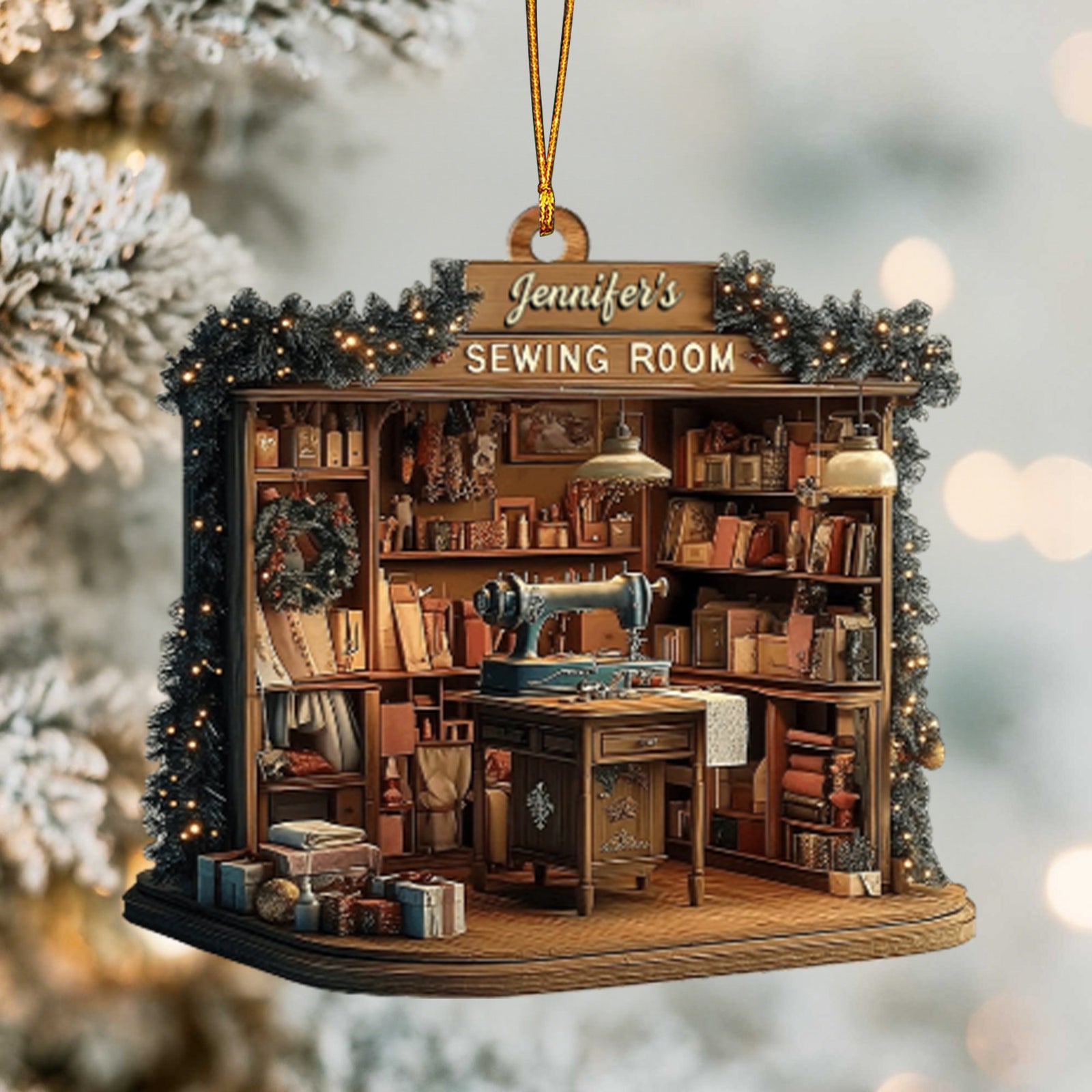 Celebrating The Joy Of Crafting Sewing Room Awaits, Personalized Wood Ornament, Gift For Crafters And Moms