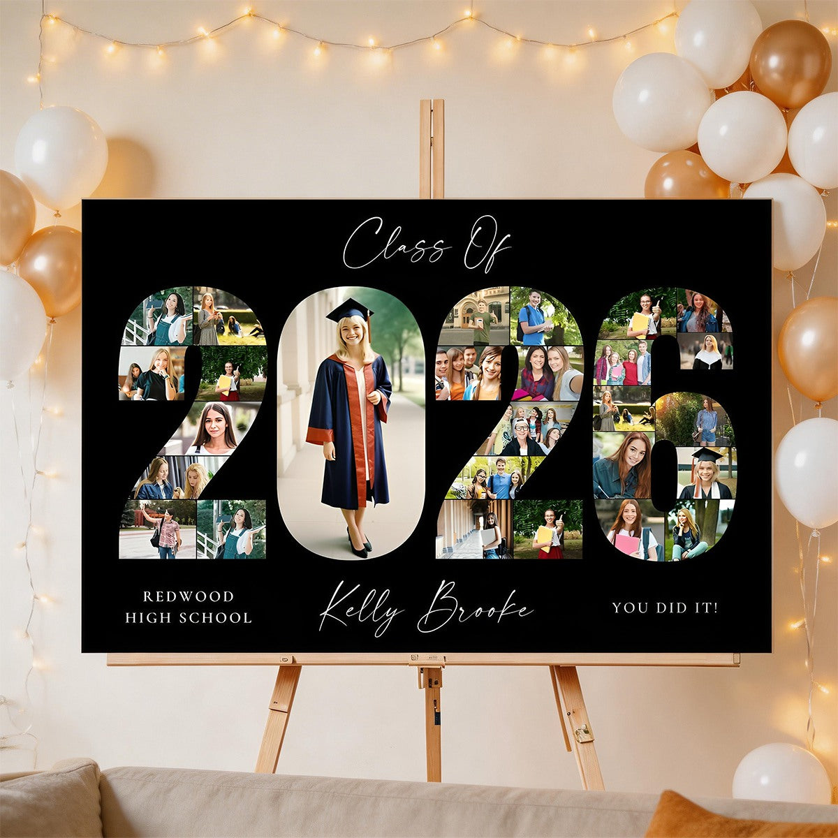 Personalized 2026 Graduation Photo Collage Party Welcome Sign Canvas,Graduation Gift for Seniors