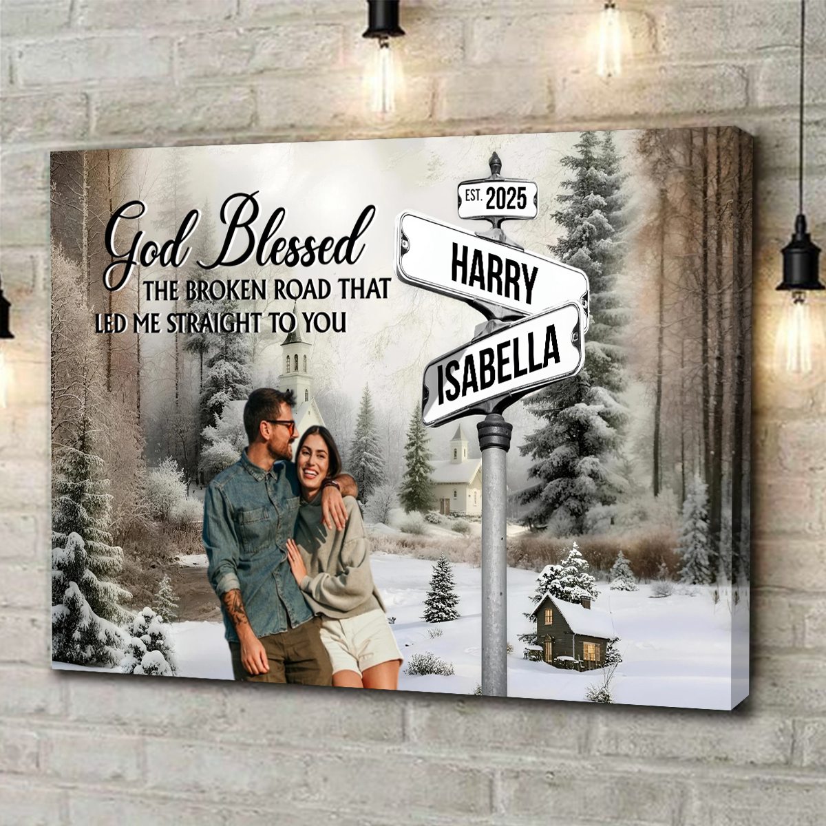 Classic Crossroad of Love - Custom Photo Anniversary Personalized Couple Canvas Poster