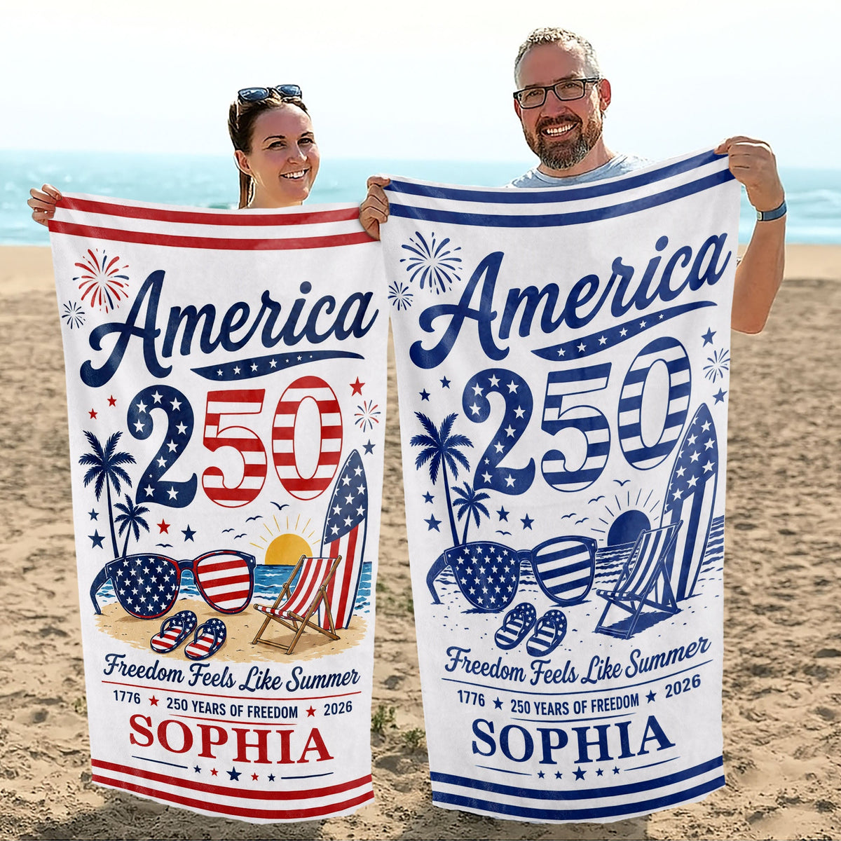 Personalized "Freedom Feels Like Summer" Beach Towel – Family Gift