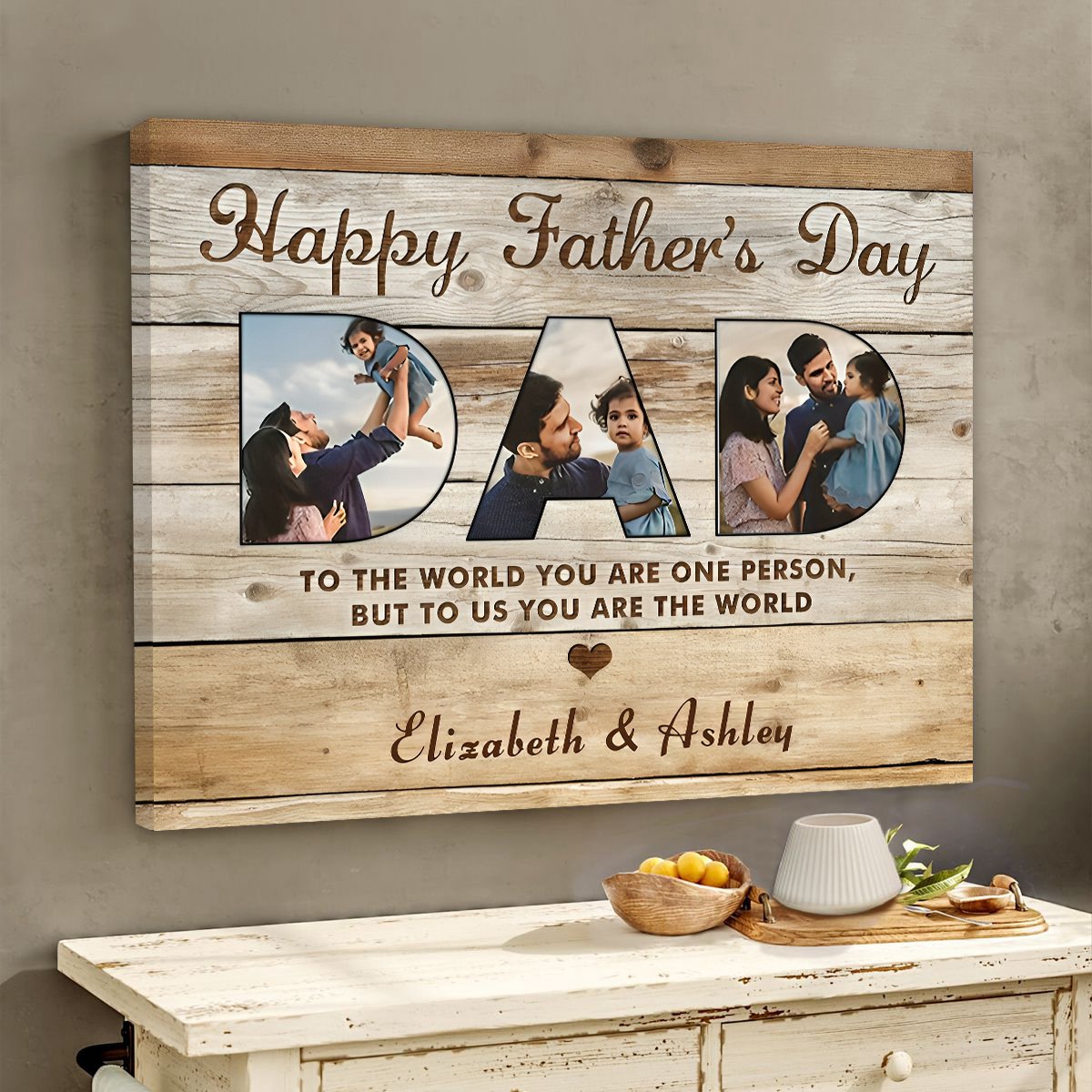 Personalized Father’s Day Gift - Dad You Are The World - Custom Photo Collage Canvas Poster